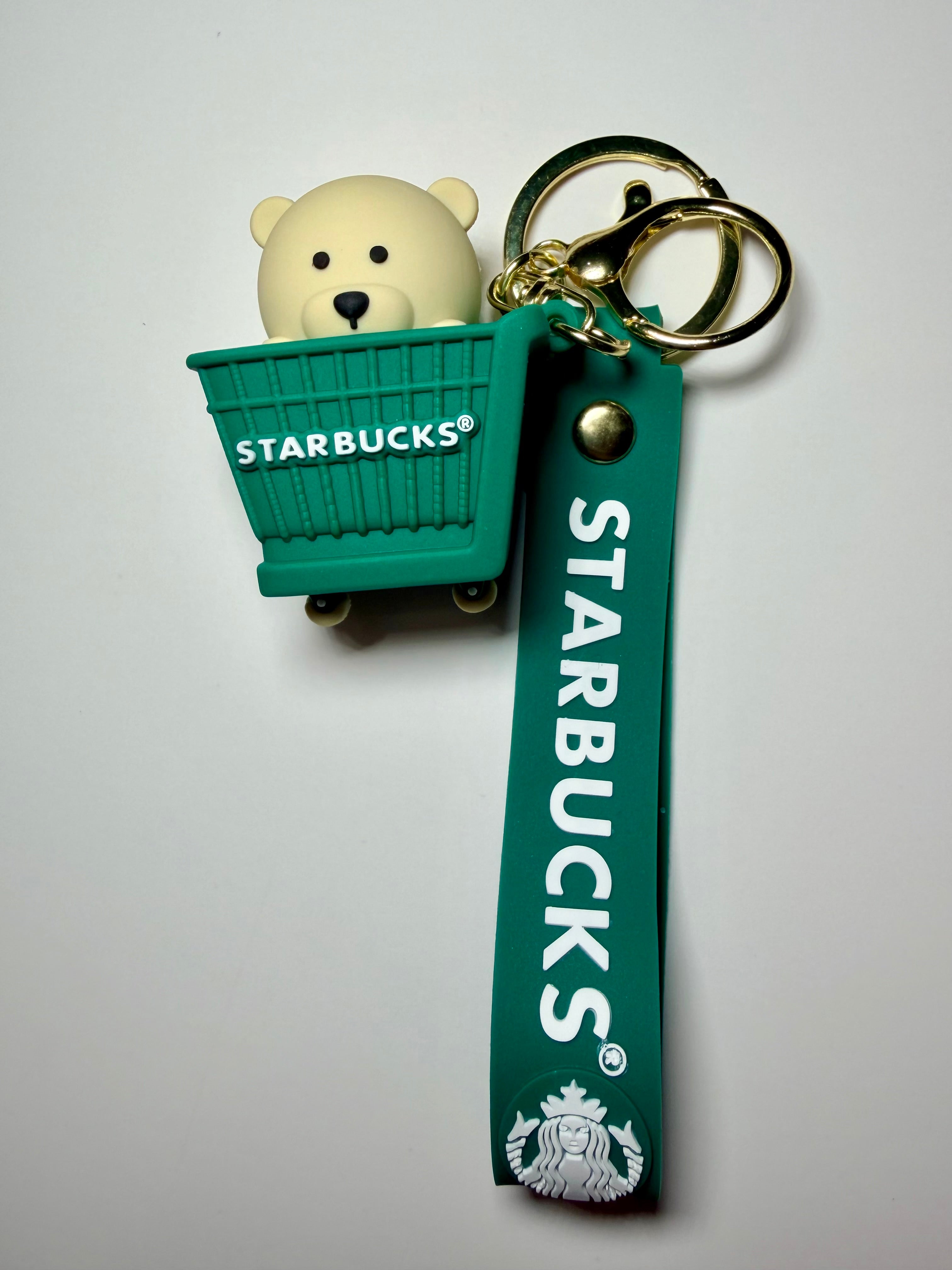 Cute Starbucks Bear in a Shopping Cart Keychain