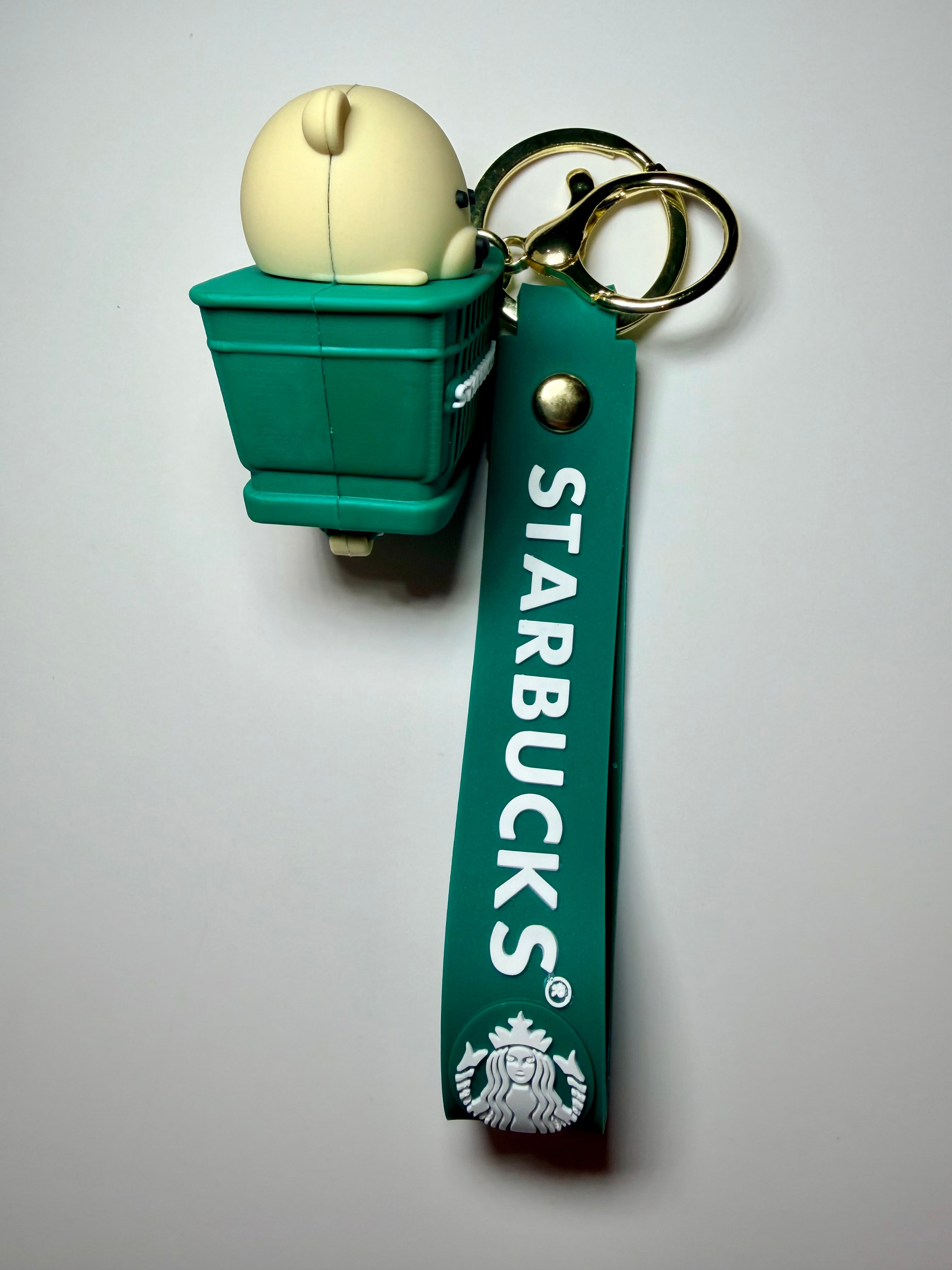Cute Starbucks Bear in a Shopping Cart Keychain