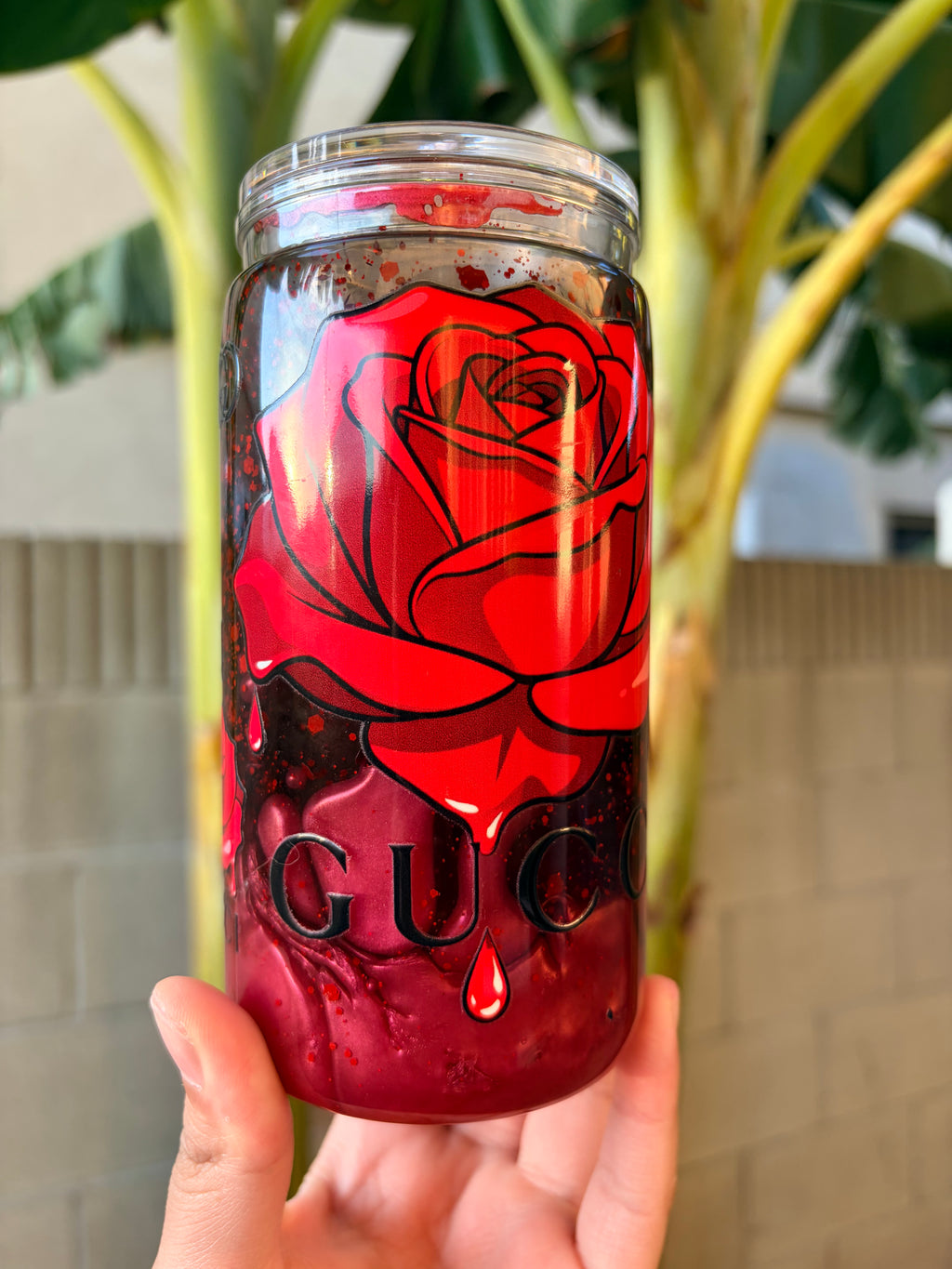 Gucci with Red Rose Lava Snowglobe Tumbler — 16 oz Acrylic Cup
