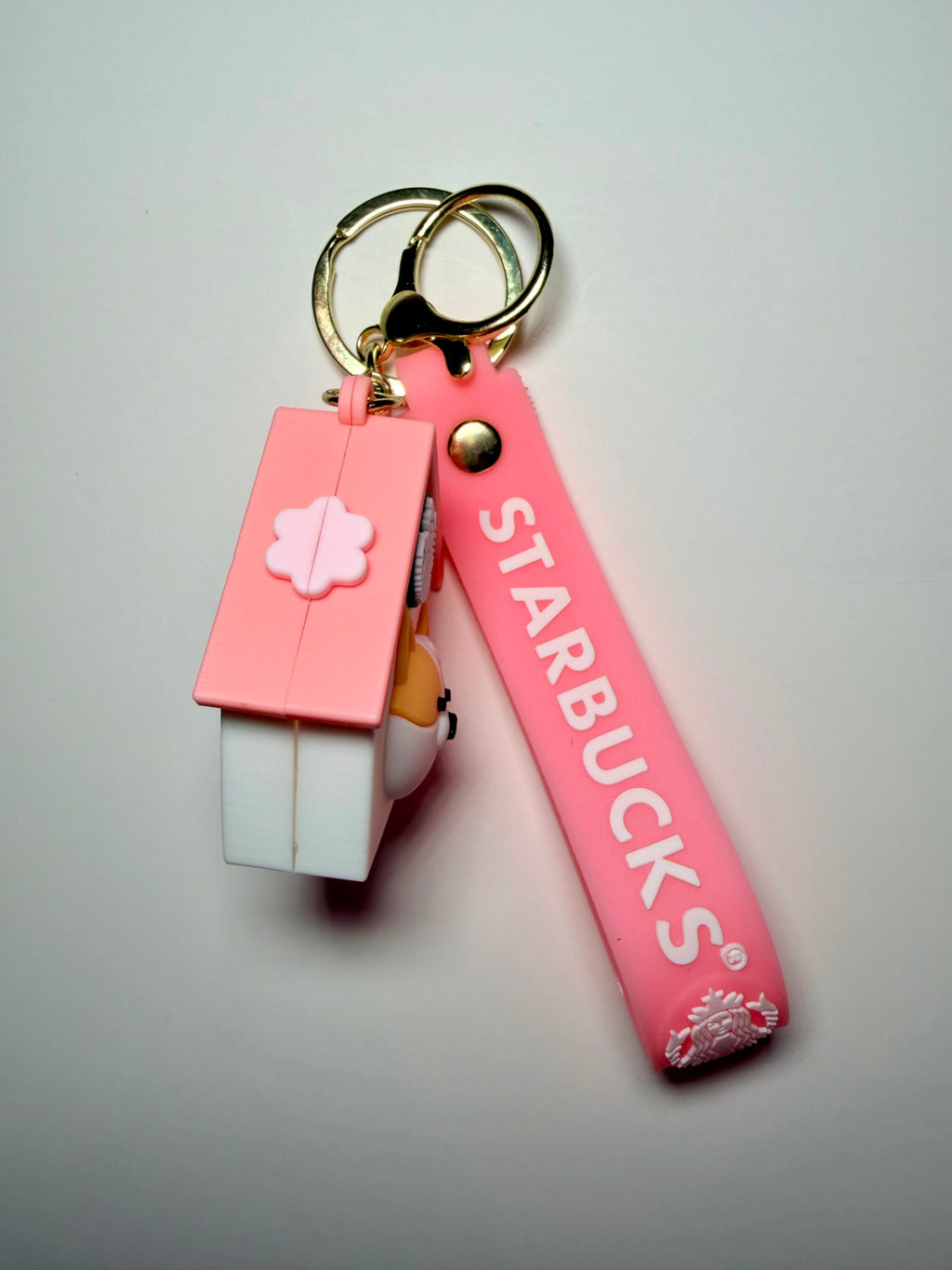 Corgi Starbucks House Keychain with Pink Wrist Strap