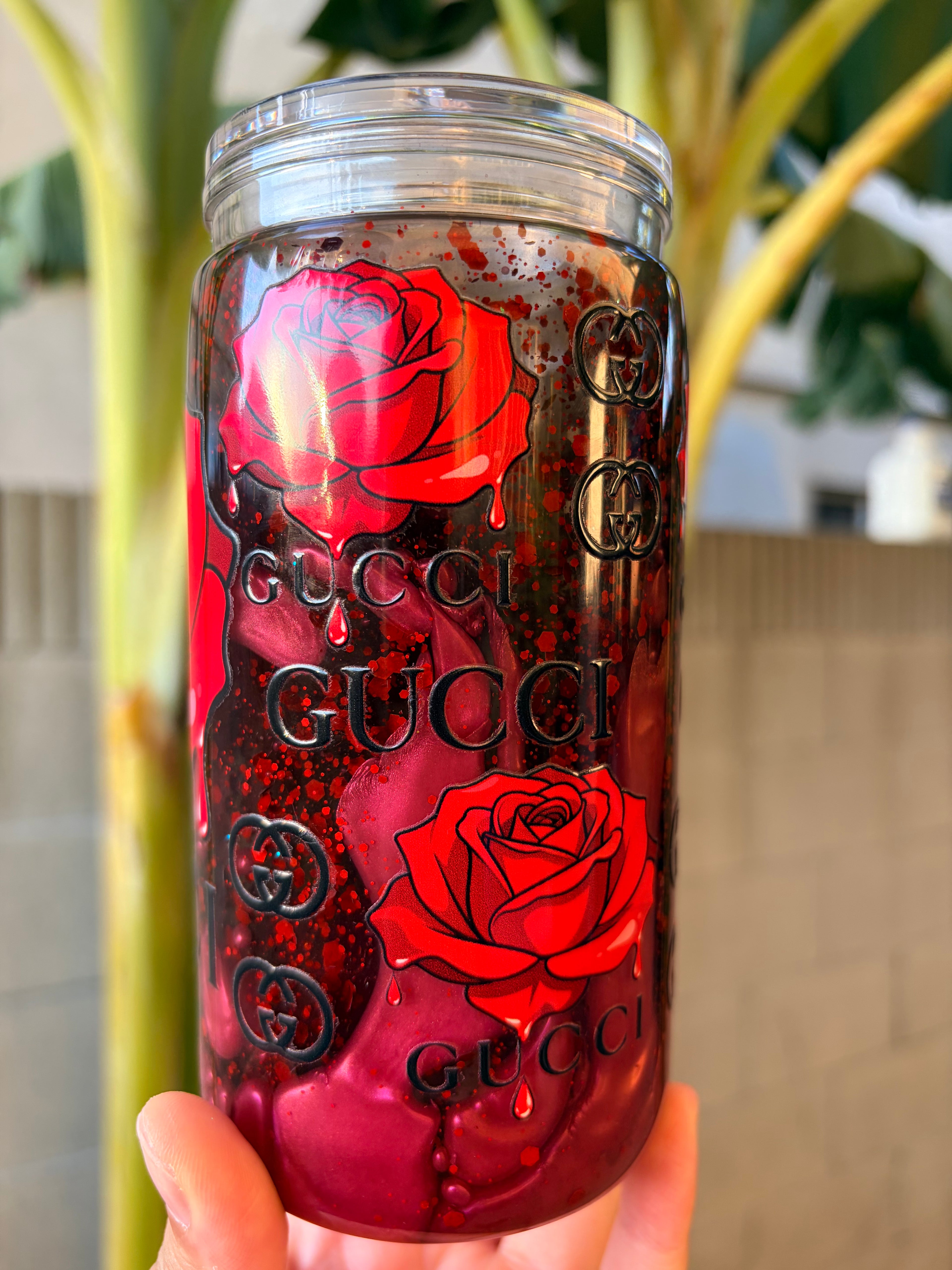 Gucci with Red Rose Lava Snowglobe Tumbler — 16 oz Acrylic Cup