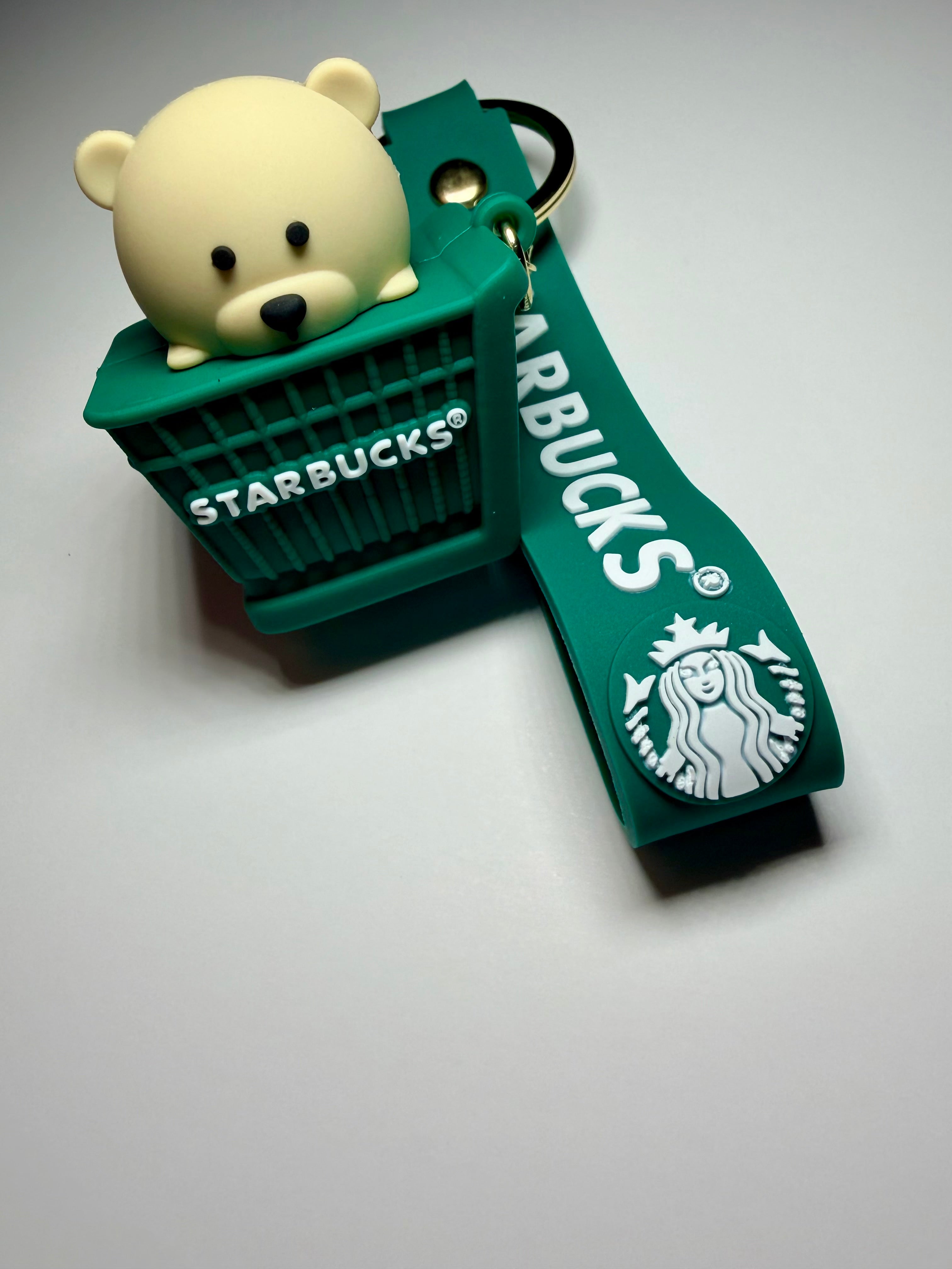 Cute Starbucks Bear in a Shopping Cart Keychain
