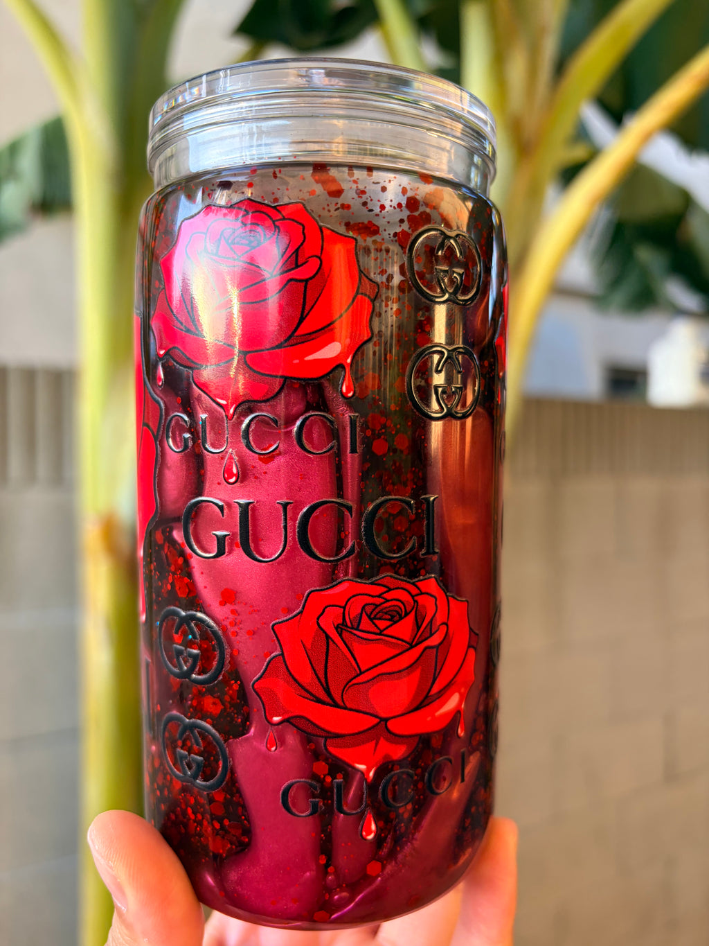 Gucci with Red Rose Lava Snowglobe Tumbler — 16 oz Acrylic Cup