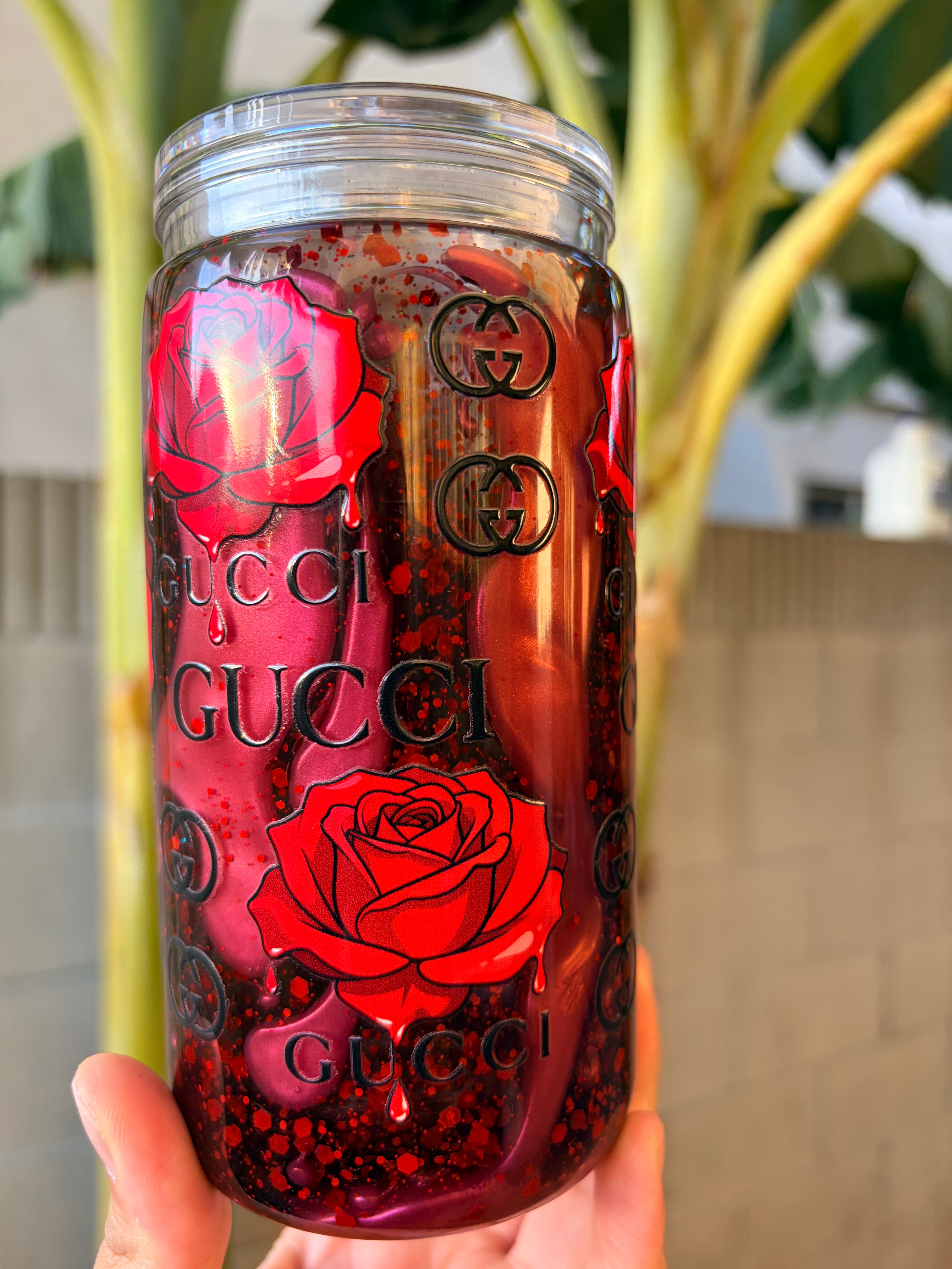Gucci with Red Rose Lava Snowglobe Tumbler — 16 oz Acrylic Cup