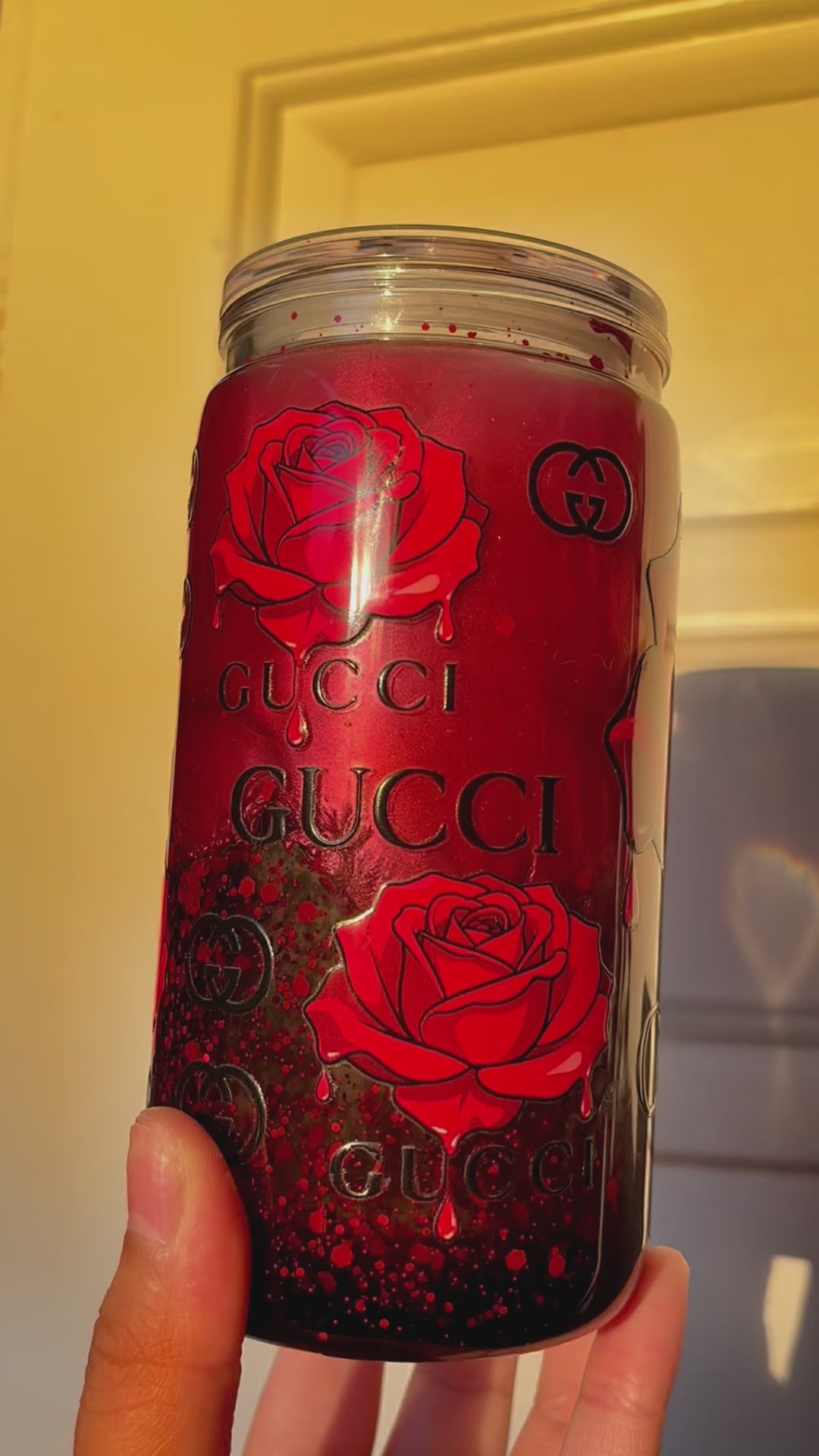 Gucci with Red Rose Lava Snowglobe Tumbler — 16 oz Acrylic Cup